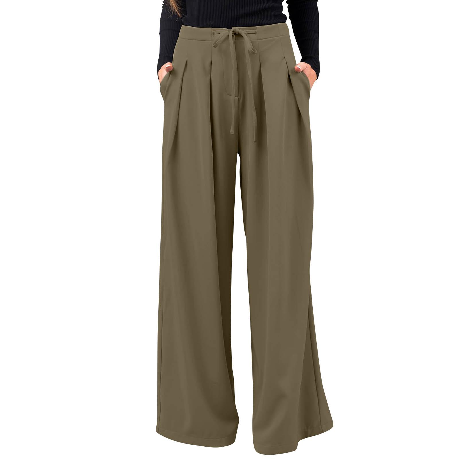 

Женские прямые брюки с высокой талией, длинные брюки-палаццо, повседневные деловые рабочие брюки L зелёный