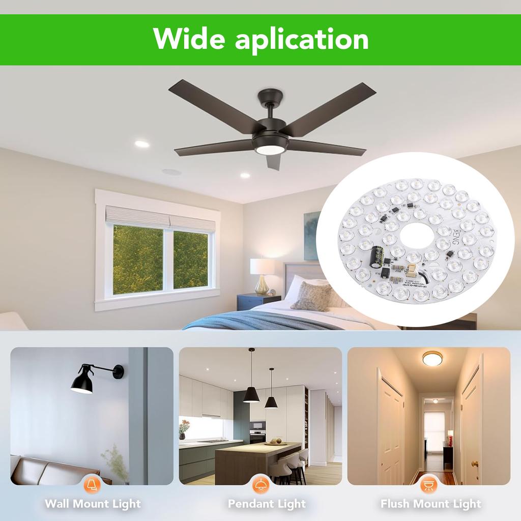 LED Deckenventilator Lichtplatine 3 Farbtemperaturen Dimmbar Memory-Funktion Deckenventilator Lichtpanel