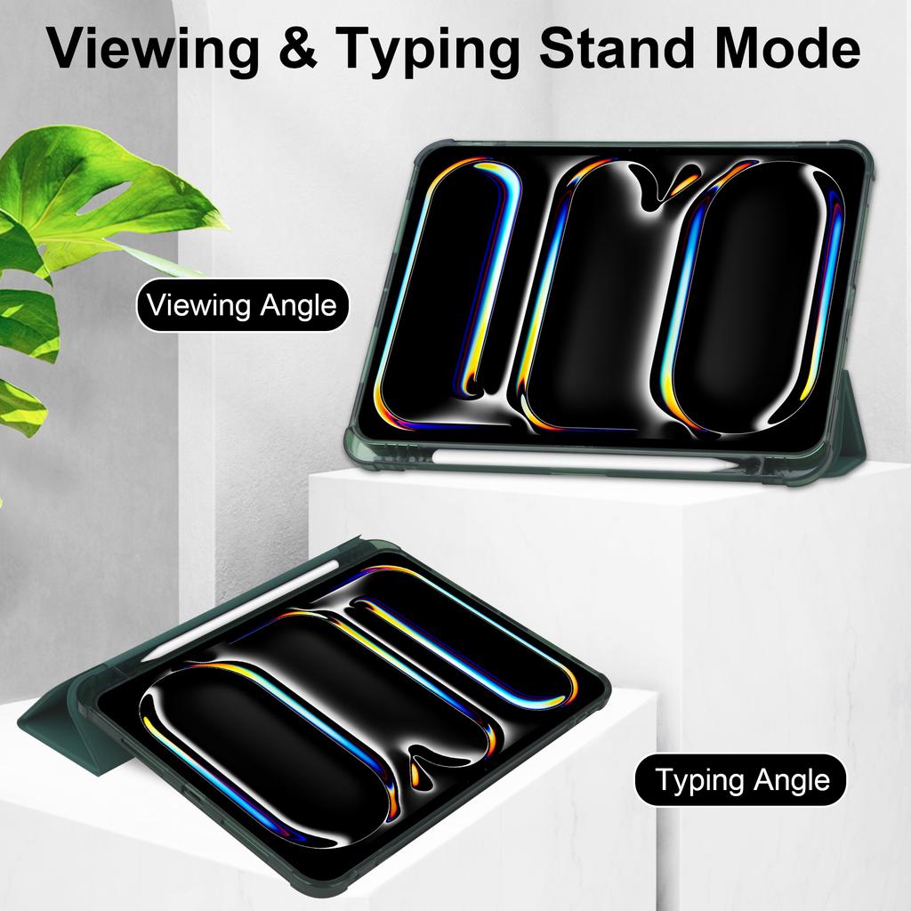 For iPad Pro 11 (2024) Case Leather Tri-fold Stand Tablet Cover with Pencil Holder