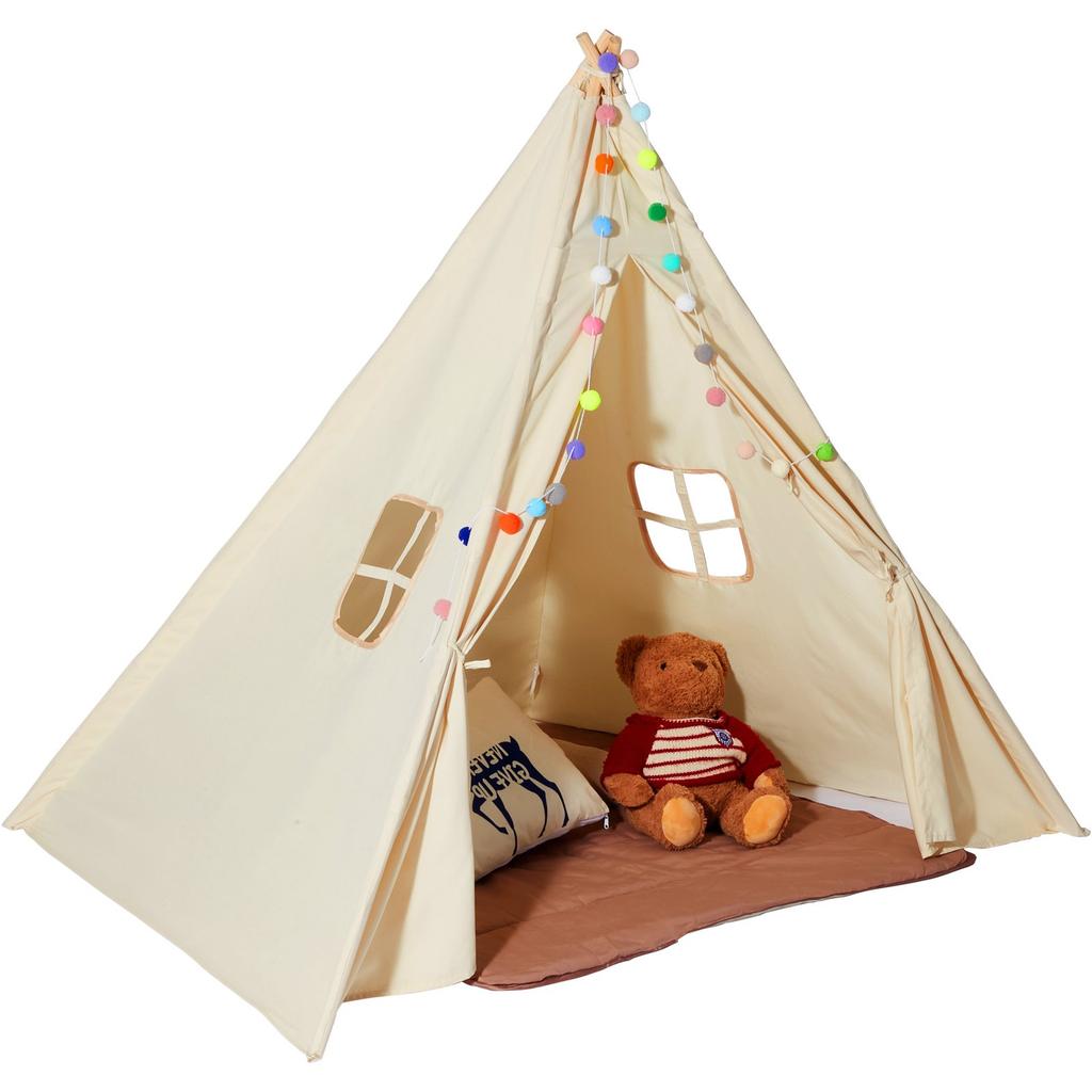 VEVOR Kids Play Tent, Teepee Tent for Kids 1-5 Years Old, Toddler Tent with Mat and Plush Decorative Balls