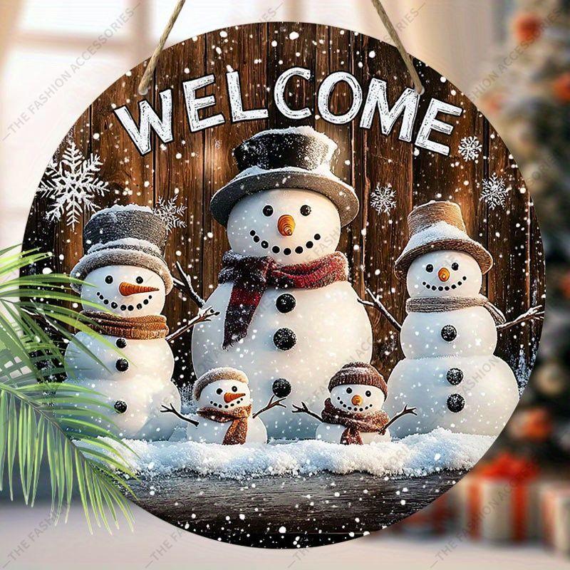 Weihnachtsdekorationsschild, Hänge-Deko für den Innenbereich, 2D flache Holzprodukte mit Schneemannmuster und "Willkommen"-Logo, Weihnachtsgeschenke für Freunde und Familie