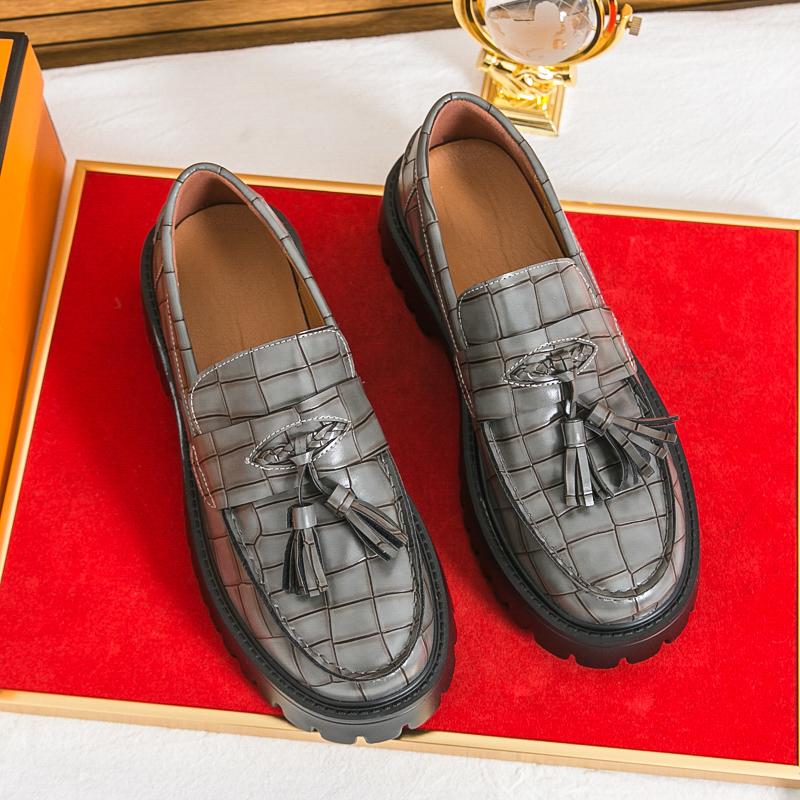 Men Loafers Black Platform Elevator Leather Shoes Thick Sole Formal Business Wedding Dress Prom Lightweight Shoes Large Size