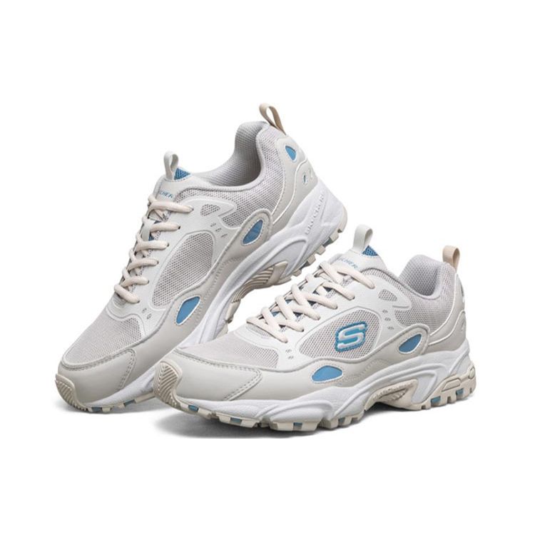 Skechers Stamina Men Grey Blue Low Top Dad Shoes Mesh Synthetic Leather Comfortable 666096-GYBL