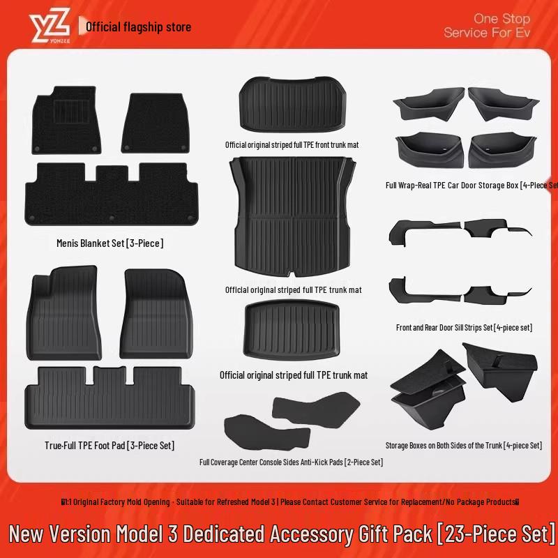 YZ Floor Mats for Tesla Model 3/Y - Full Coverage TPE Car Accessories