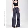 Women's High Waist Wide Leg Pants Straight Leg Trousers Plaid Print Lace Patchwork Casual Loose Fit Long Trousers For Summer Daily Wear