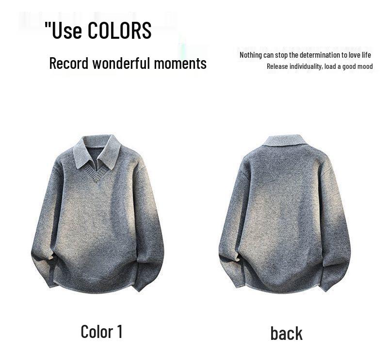 Men's Trendy Faux Two-Piece Lapel Sweater - Autumn/Winter Thickened Velvet Casual Knit Base Layer