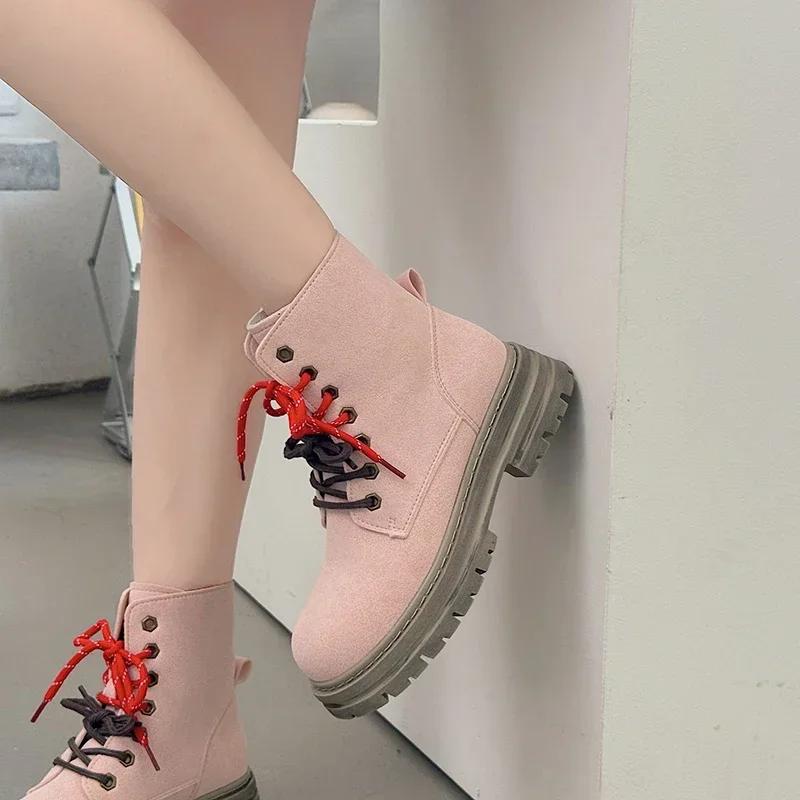 Fashion New British Style Boots Women Shoes Autumn New Casual Lace-up Women's High Top Boots Non-slip Thick Sole Outdoor Hiking Boots