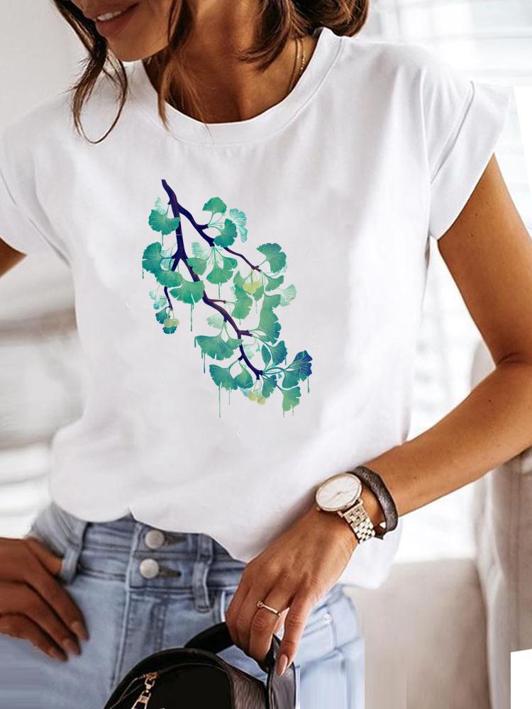 Women's Short-sleeved T-shirt, Fashionable Flower Print Bottoming Shirt