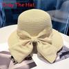 Paper Straw Wide Brim Sun Hat With Bow For Summer Beach Vacation Women