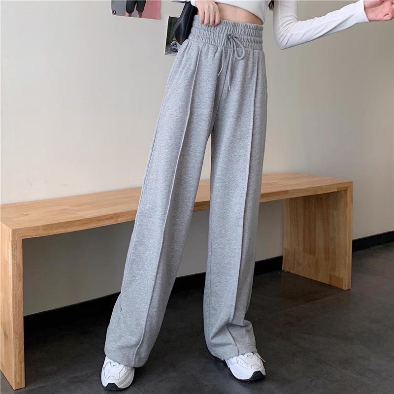 Damen High-Waist Schwarze Weitbein-Sweathose - Slim, Casual, Leicht für Frühling, Sommer und Herbst 2024.