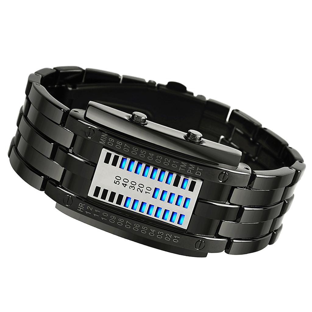 Mens Binary Watch Casual Sports Blue Backlight Fashion Quartz Movement LED Digital Wristwatch for Outdoor Parties Black