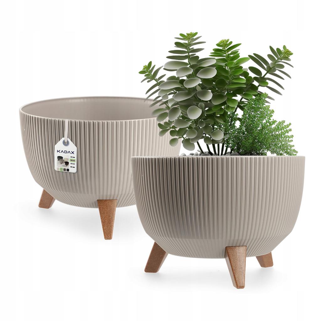 KADAX Blumentopf Übertopf mit Füßen Einsatz Pflanzgefäß 24cm Beige Schale Rund