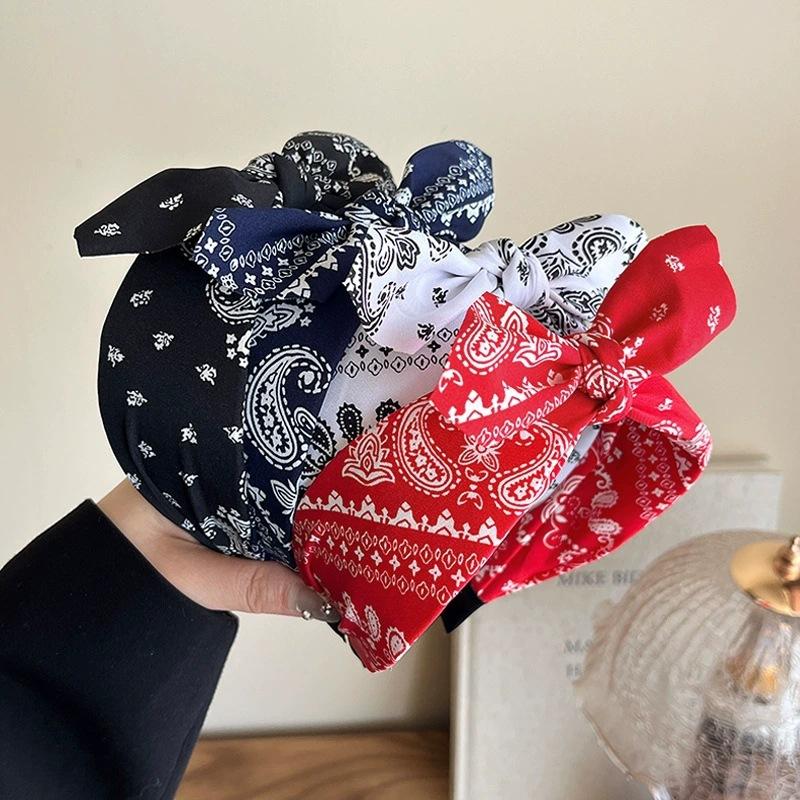 1/2pcs Elegant Fabric Wide Cashew Print Headband for Woman Retro Wear When Going Out Hair Band Girl's Face Washing Headb