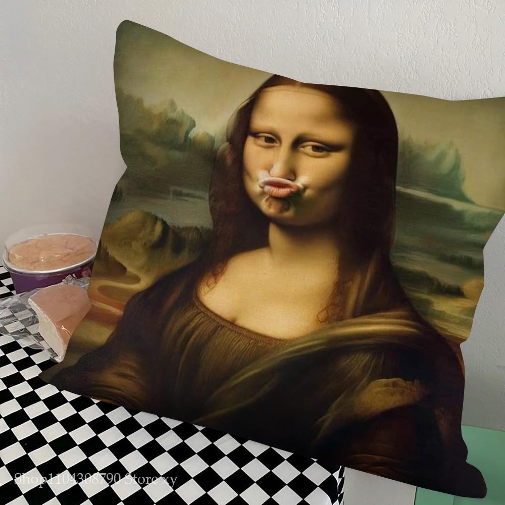 1pc Abstract Van Gogh And Friends Mona Lisa Pillow Case Square Bedroom Sofa Leisure Comfort Cushion Car Living Home Decoration