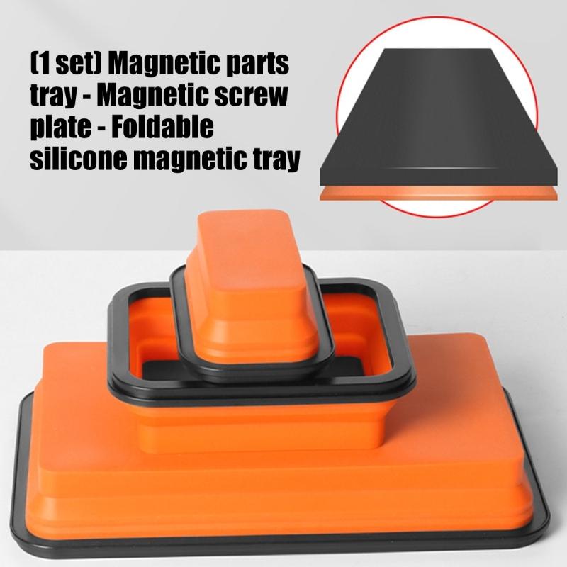 Solid Silicone Magnetic Screw Tray Collapsible Storage Box Portable Tool Holder Magnetic Parts Organizers For Mechanics