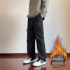 Winter Men's Cargo Pants Large Size Outdoor Sports Pants Multi-pocket Loose Straight Men's Casual Pants Fleece Lining