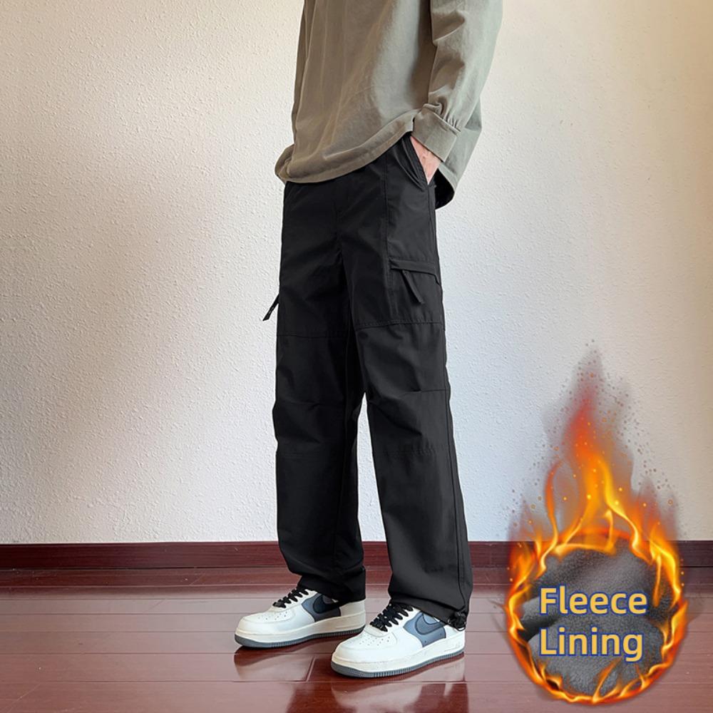 Winter Men's Cargo Pants Large Size Outdoor Sports Pants Multi-pocket Loose Straight Men's Casual Pants Fleece Lining