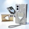 Shiny Rhinestone Heart Mirror Stand Phone Case For Samsung Z Fold 8 Fold8 Ultra Galaxy Z Fold 7 6 5 Plated Frame Glitter Cover