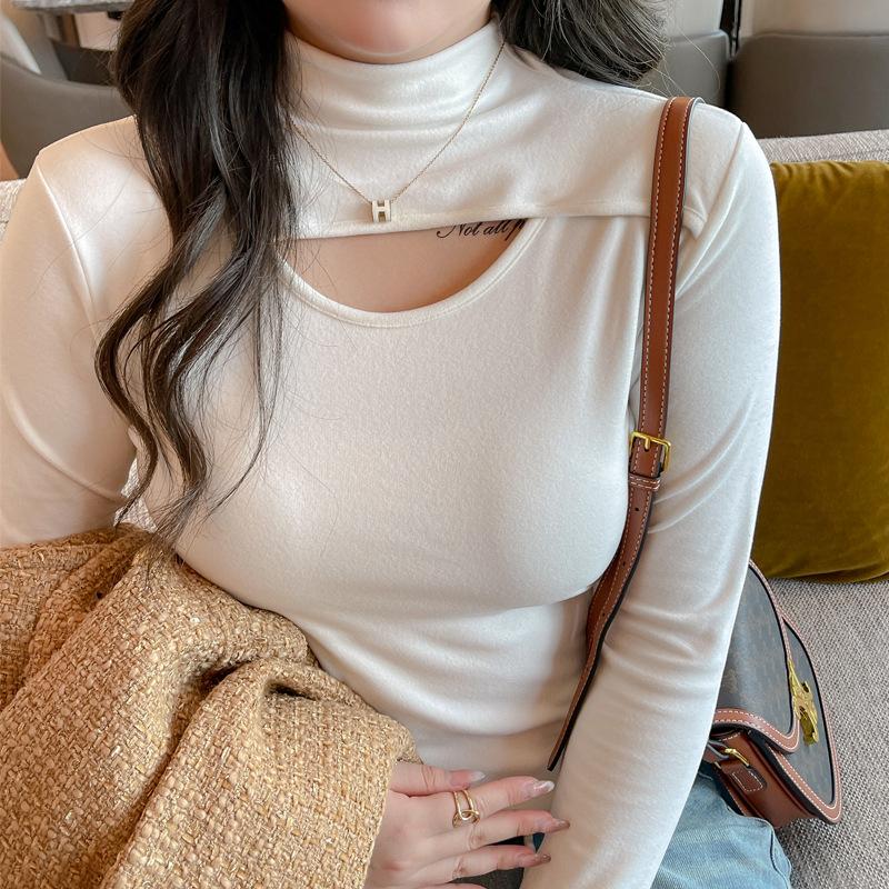 Autumn and Winter Brushed Plus Velvet Bottoming Shirt for Women with German Velvet Inner Layer That Can Be Worn Outside Plus Size Women's Long-sleeved