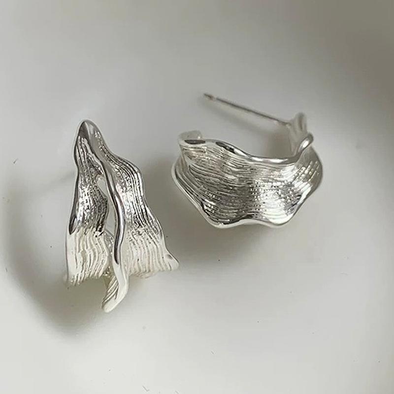 PONYKISS  Sterling Silver 18K Gold Irregular Folded Letter C Stud Earring for Women Trendy Fine  Personality Accessory