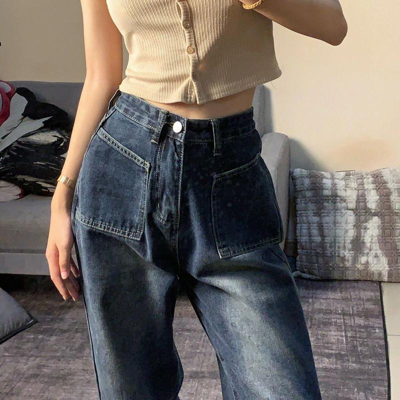Spring and Autumn Retro Jeans Women's Straight Pants High Waist Loose Wide-leg Pants