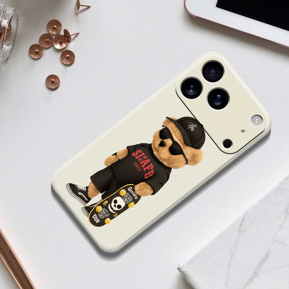 For iPhone 17 Pro Case Cool Bear Pattern Printing Straight Edge TPU Phone Back Cover