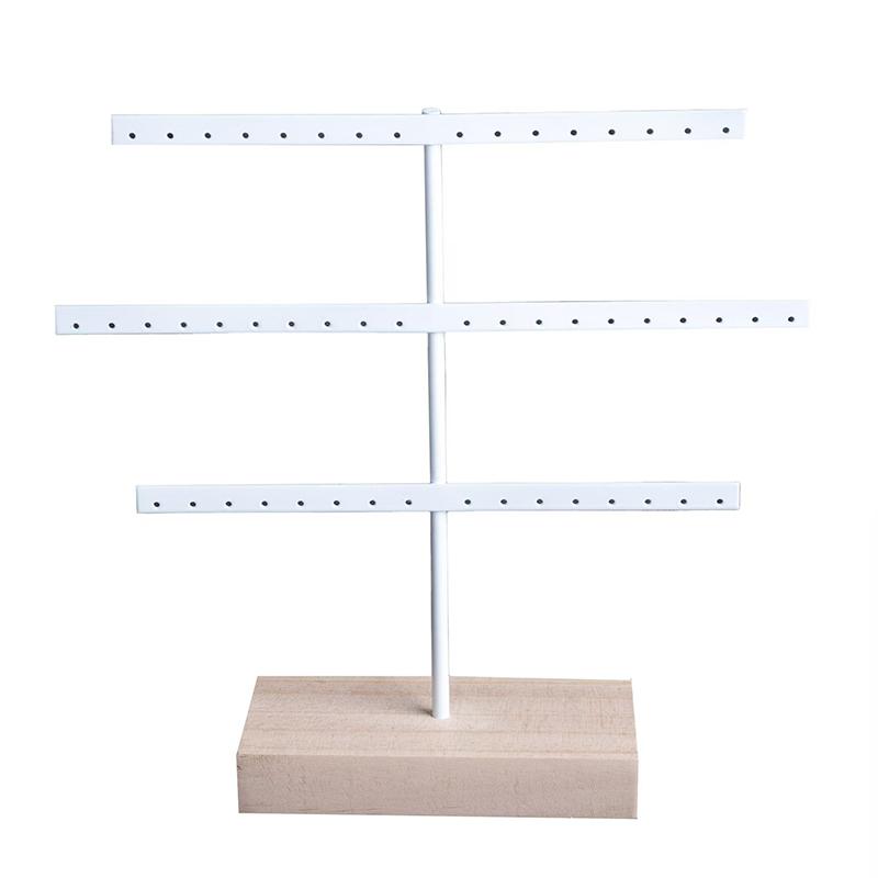 Fashion 52 Holes Earrings Display Stand Iron Necklace Bracelet Anklet Stud Earring Jewelry Storage Rack Holder With Wooden Base