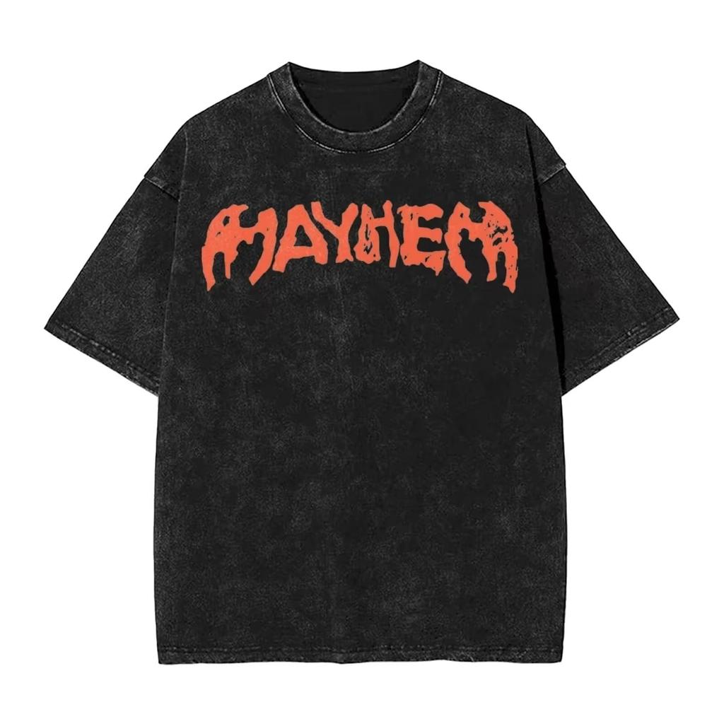 Singer Lady Gagas washed Tshirt a messy hiphop retro streetwear with sleeve prints unisex top