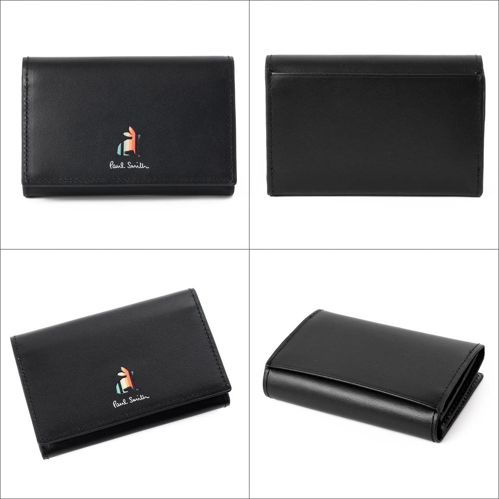 Paul Smith Marquetry Stripe Rabbit Leather Business Card Case Set No Genuine Stylish Gift for New Beginnings or Employment Holder/Card (Black,