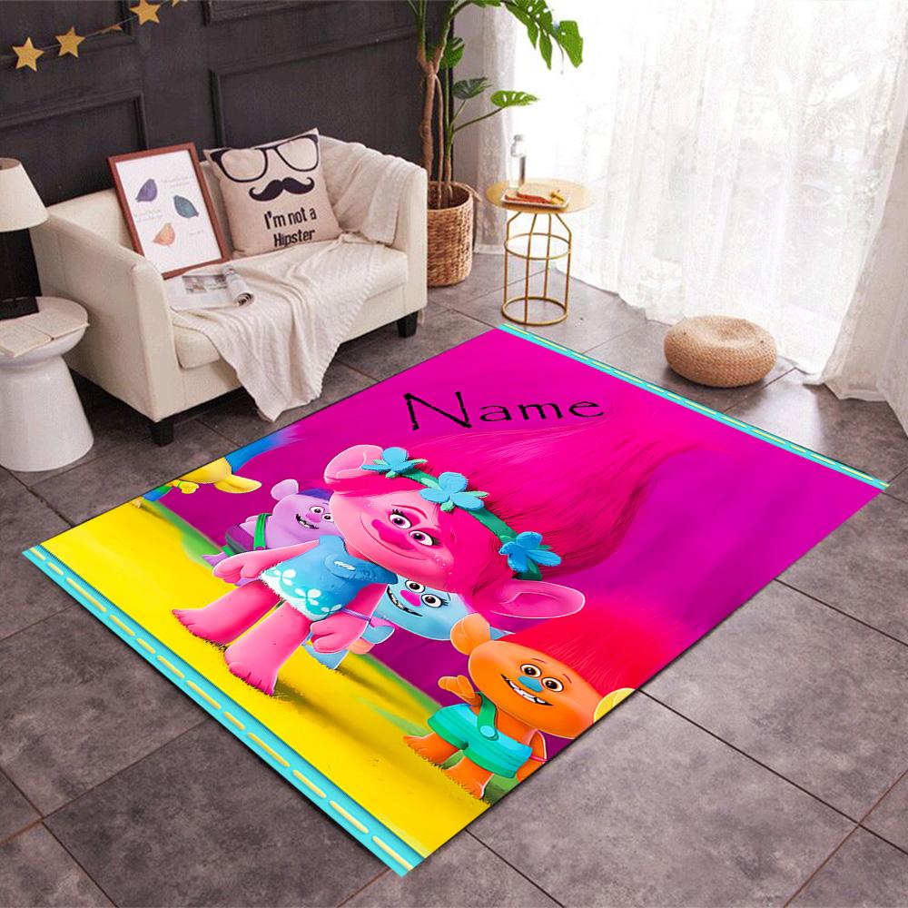 Trolls World Tour Celebration Customize Your Name Carpet Perfect for Study Room Outdoor Dining Room Playrooms Anti-slip Rug Office Home Decor