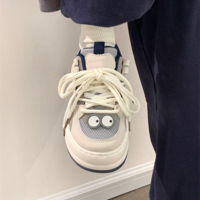 Big Eyes Cute Round Head Thick Sole Big Head Shoes New Board Shoes Versatile Little White Shoes Net Shoes Women's Breathable Mesh