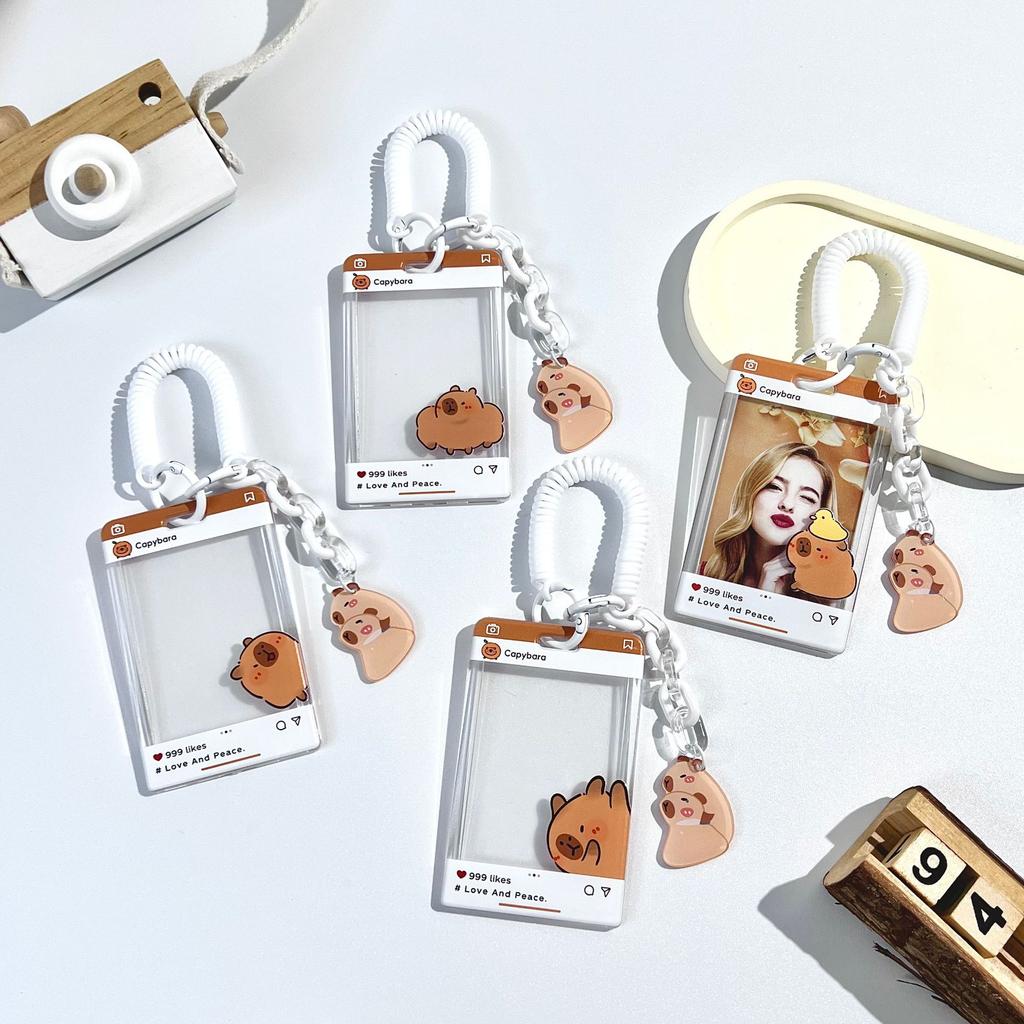 Cute Capybara Card Holder Cartoon Transparent Photo Card Holder Student Badge Protective Case ID Card Organizer Stationery Gift