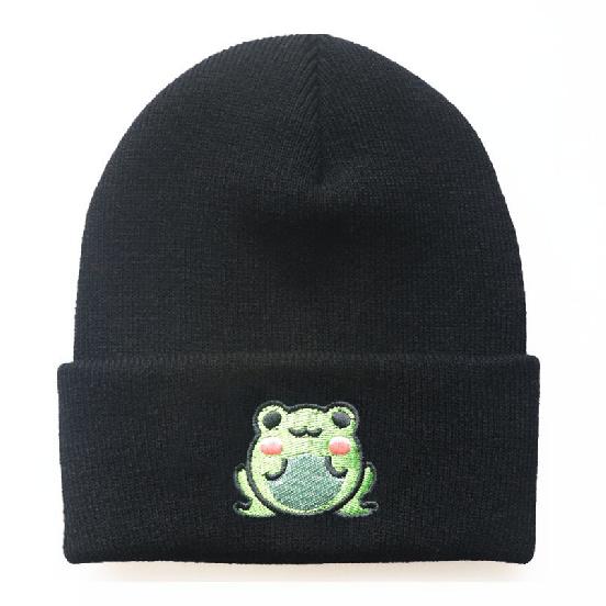 Cute cartoon characters for men and women froggie Knitted hat with frog embroidery Student pullover warm beanie