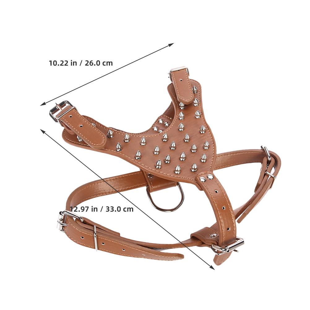 Adjustable PU Dog Harness with Metal Studs Round Head Spike for Walking Training Outdoor Travel Large Small Dogs Pet Supplies