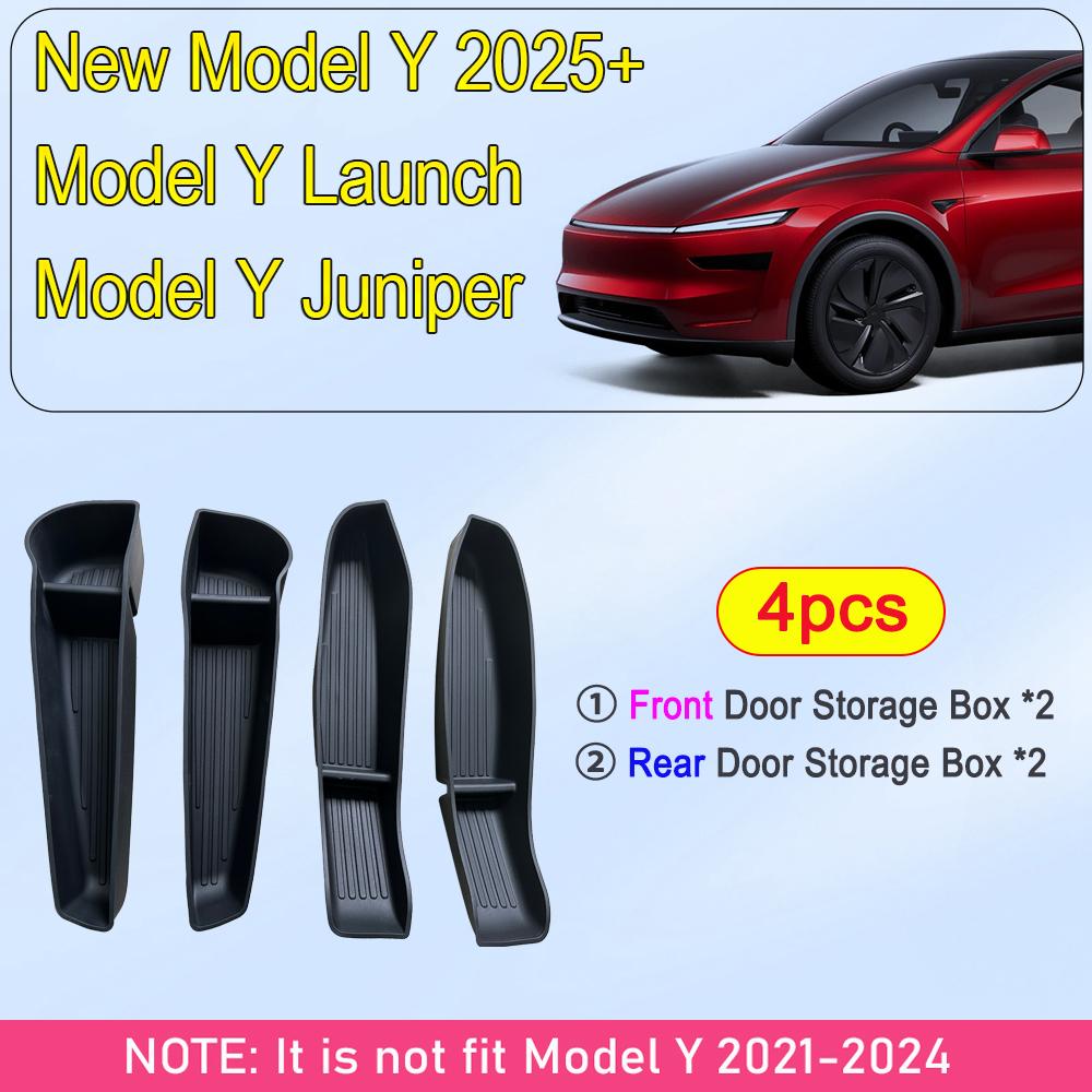 Door Side Storage Box For Tesla Model Y Juniper 2025 Model 3 Highland Organizer Central Console Tray Anti-dirty Mat Accessories