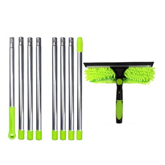 Manual Window Squeegee Cleaning Kit with Extension Pole Long Pole Stainless Steel Chenille Cloth Glass Wiper Scrubber