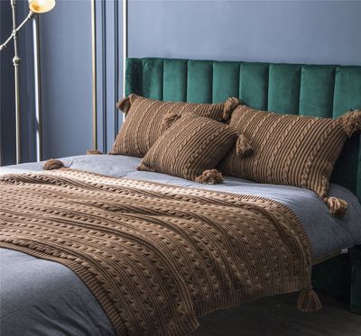 

ins knitted woolen blanket simple shawl casual take towel model room pillow pillowcase cover blanket pillowcase 45x45cm хакі