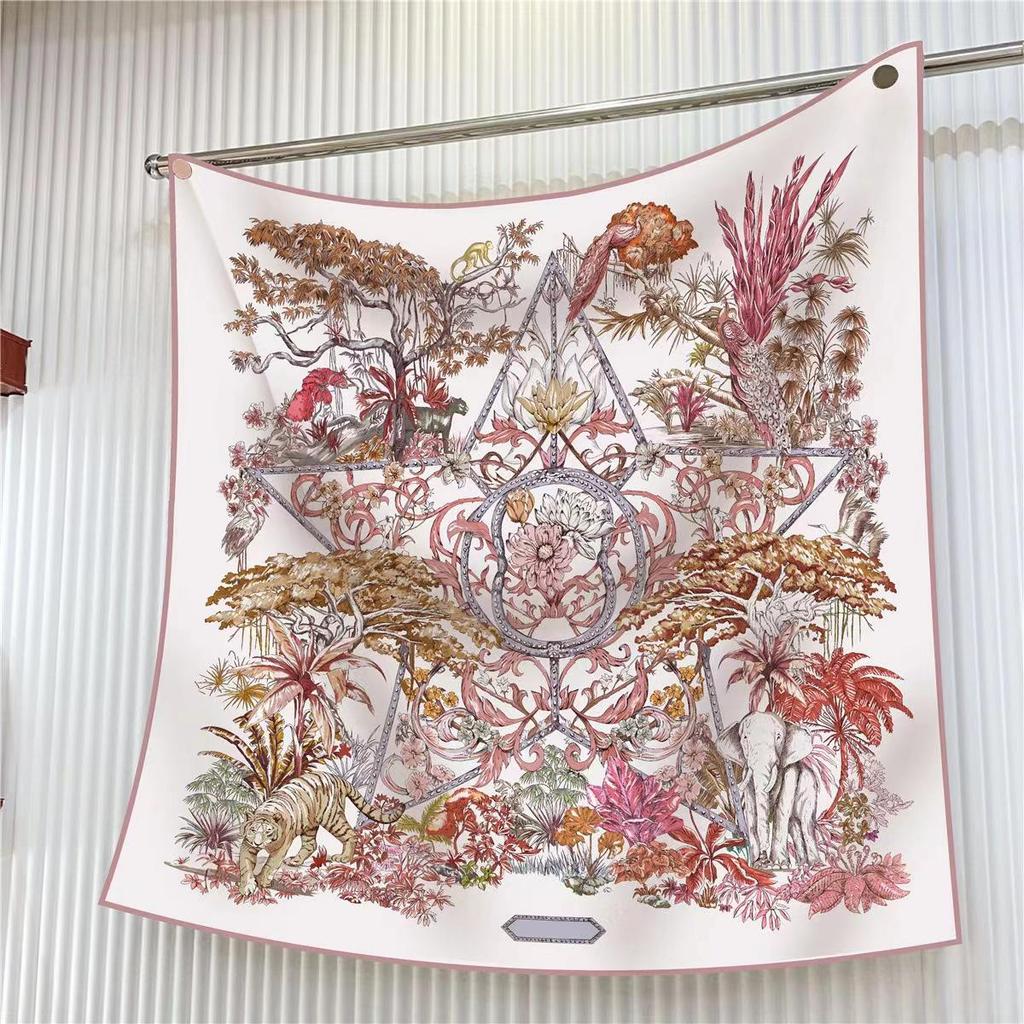 90cm Large Twill Silk Scarf: High-Quality, Fashionable Square Print, Versatile Shawl with Sun Protection