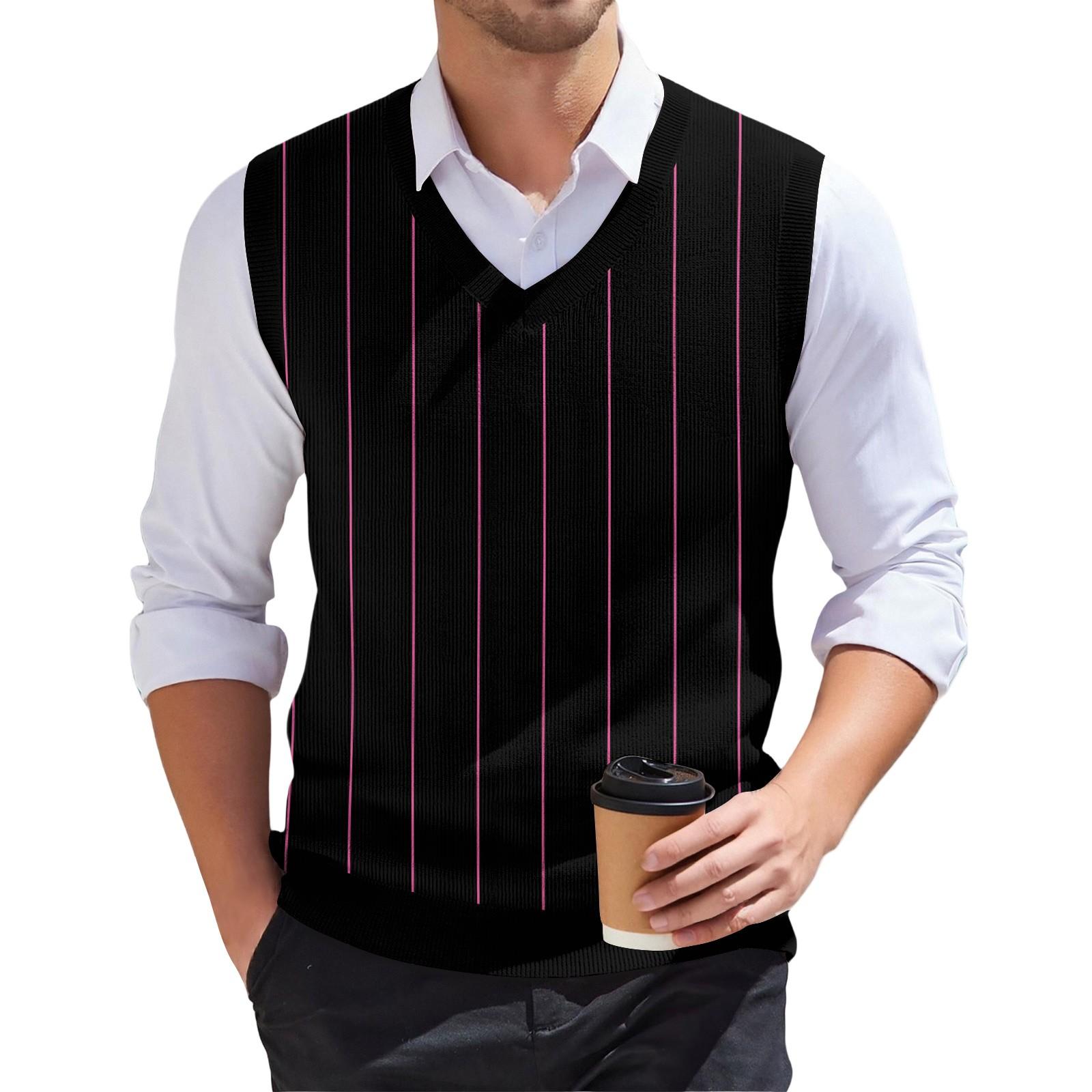 

Мужской модный принтованный V-образный вырез без рукавов трикотажный пуловер XXXL чёрный