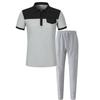 2025 Herren Waffel Colorblock Patchwork Umlegekragen Knopfhemd & Lange Hose Set