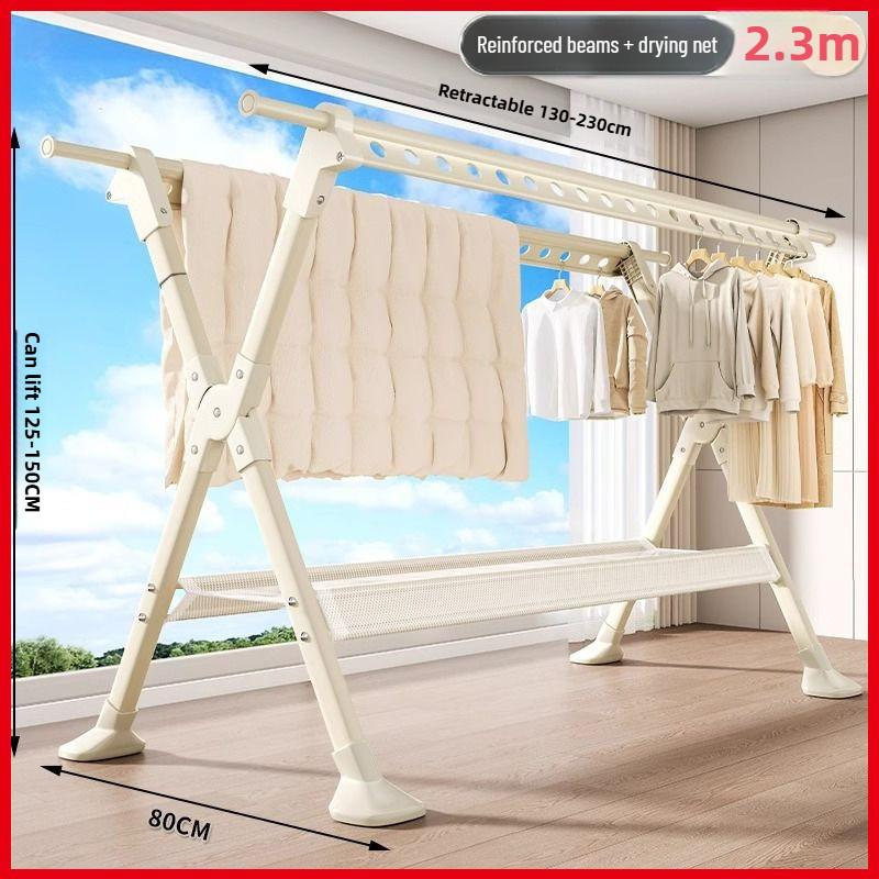 Thickened Aluminum Waterproof Clothes Drying Rod Balcony Retractable Clothes Hanger Household Floor-standing Clothes Drying Rack