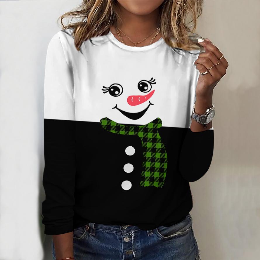 2025 Autumn & Winter Women's New Casual Crew Neck Long Sleeve Top 3D Christmas Pattern Ideal Halloween Christmas Gift