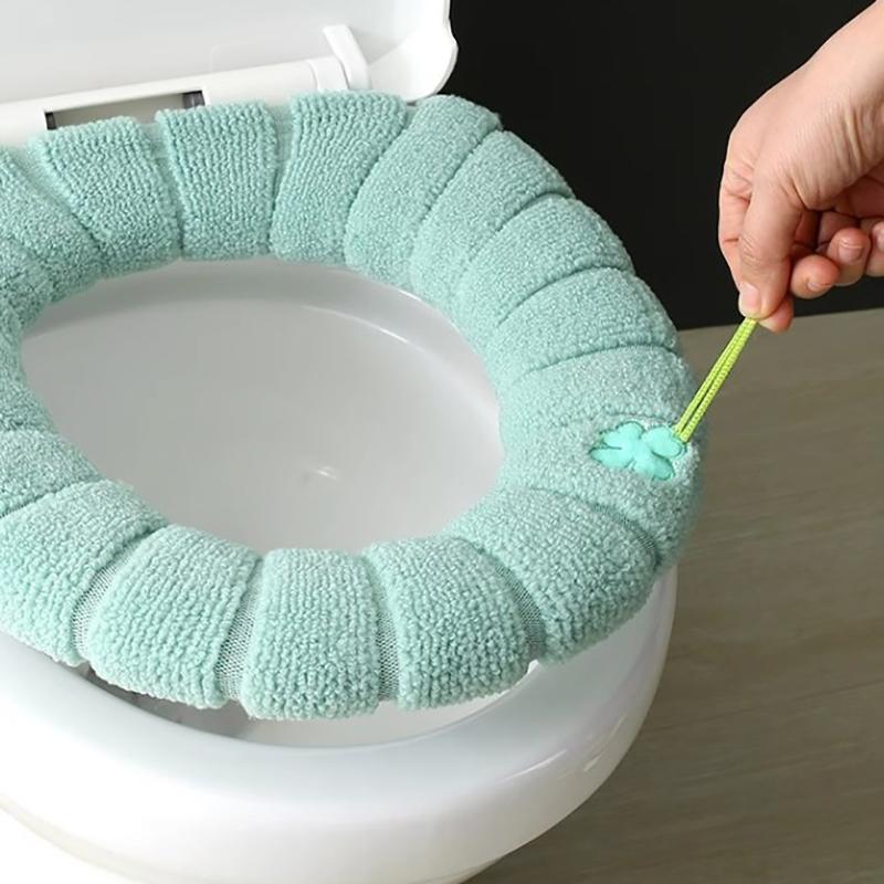 

Winter Warm Toilet Seat Cover Mat With Handle Bathroom Toilet Pad Cushion Thicker Soft Washable Closestool Warmer Accessories зелёный