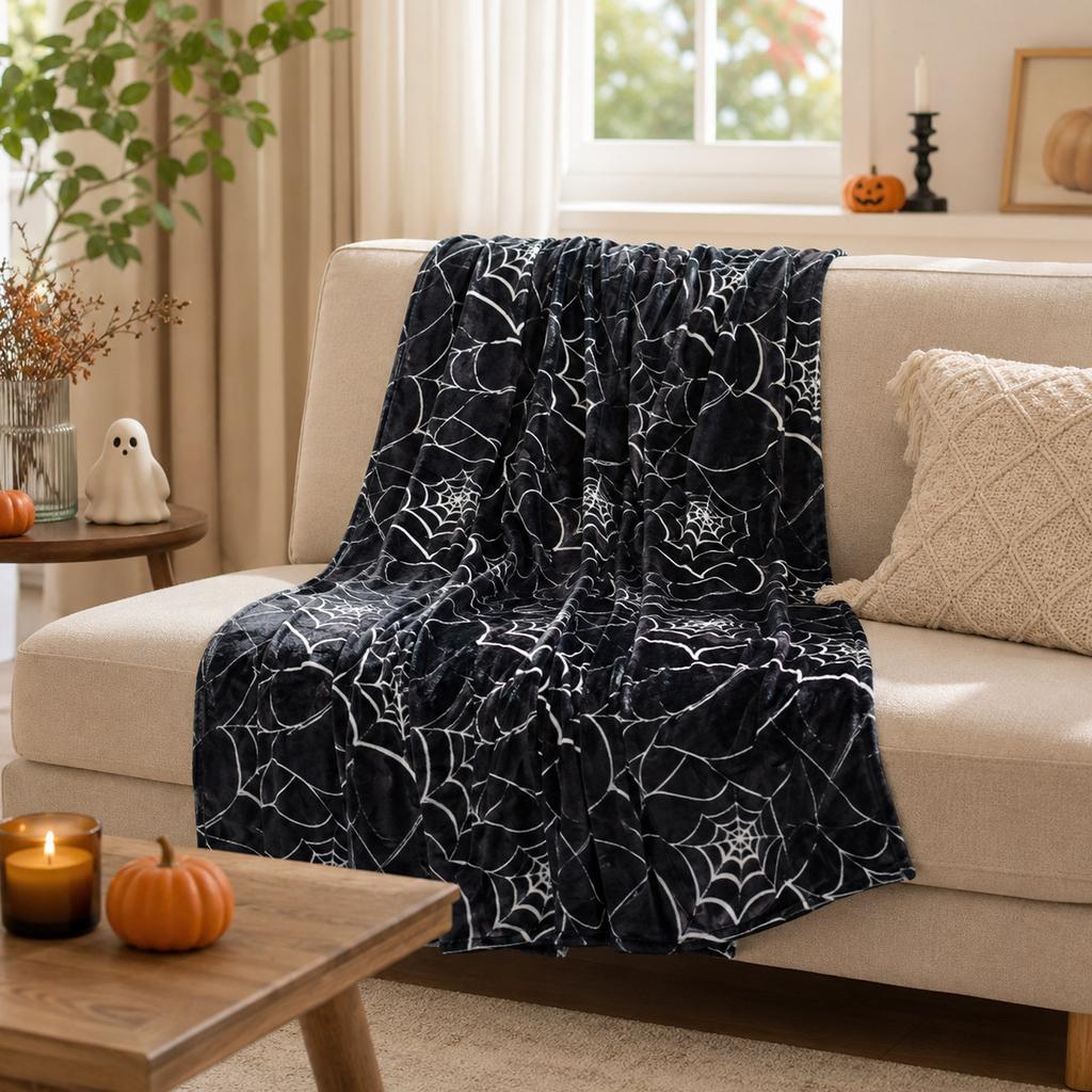 Halloween Throw Blanket for Couch, Decorative Plaid Blanket for Sofa and Party Decor