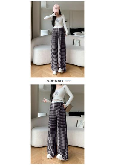 2024 Autumn Stripe Wide-Leg Maternity Pants - Loose, Floor-Length, Casual Fit