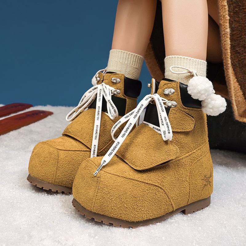 Autumn and winter couple high street niche design high-top ski boots heightening shoes velvet warm Martin boots