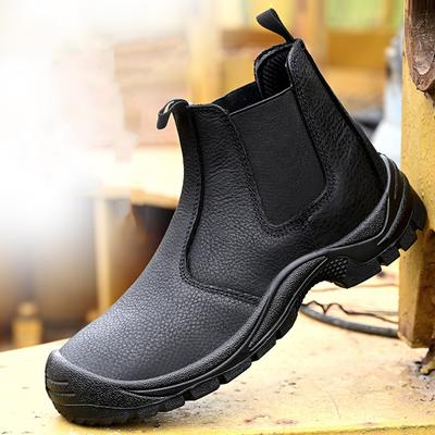 Große Herren Mode Stahlkappenschuhe Arbeitsstiefel Rindsleder Sicherheitsschuhe Arbeiter Chelsea-Stiefel Knöchelschutz Botas Schutzmann