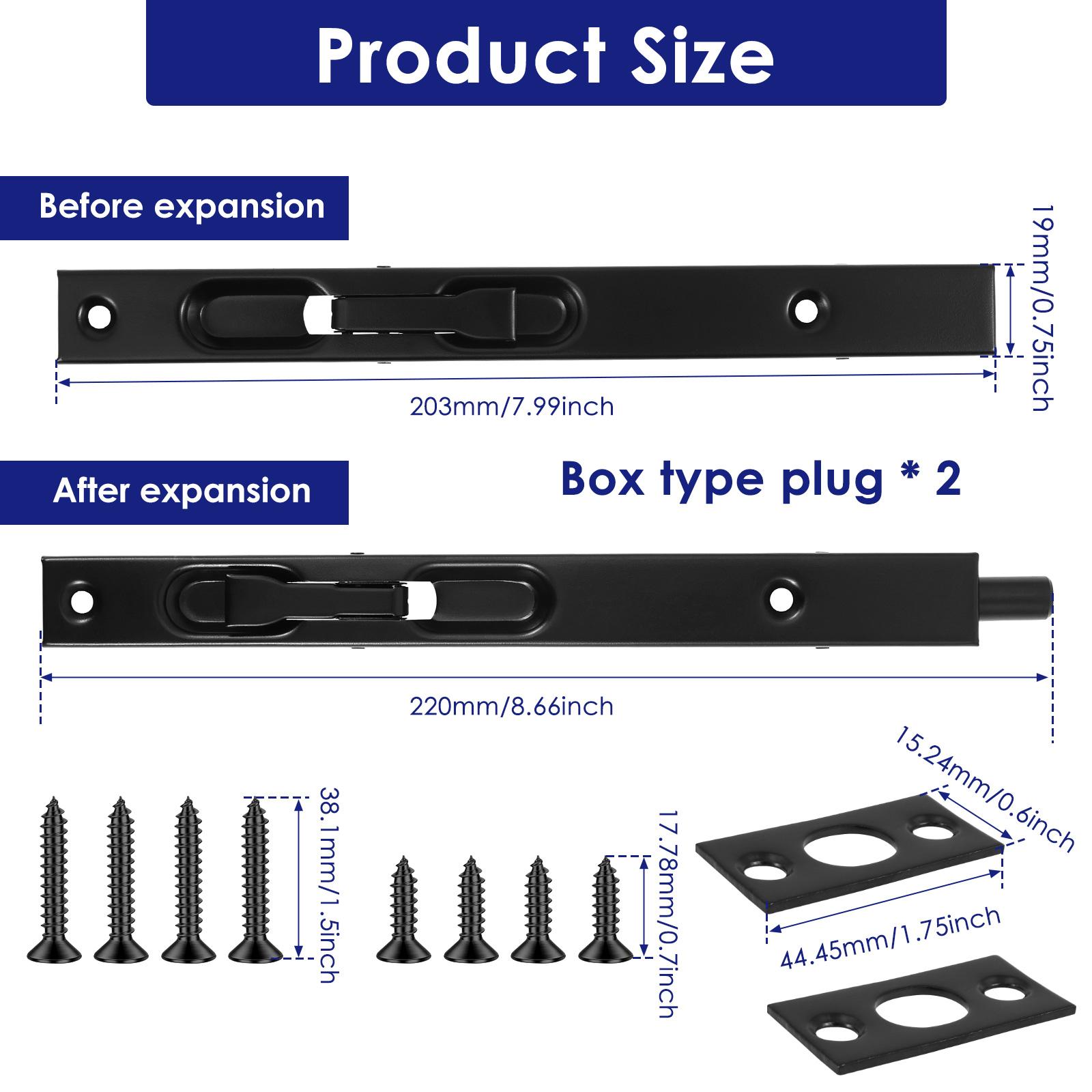 

2Pcs 8 Inch Door Bolts Stainless Steel Concealed Security French Door Locks with Hardwares for Composite Wood Double Dummy Door