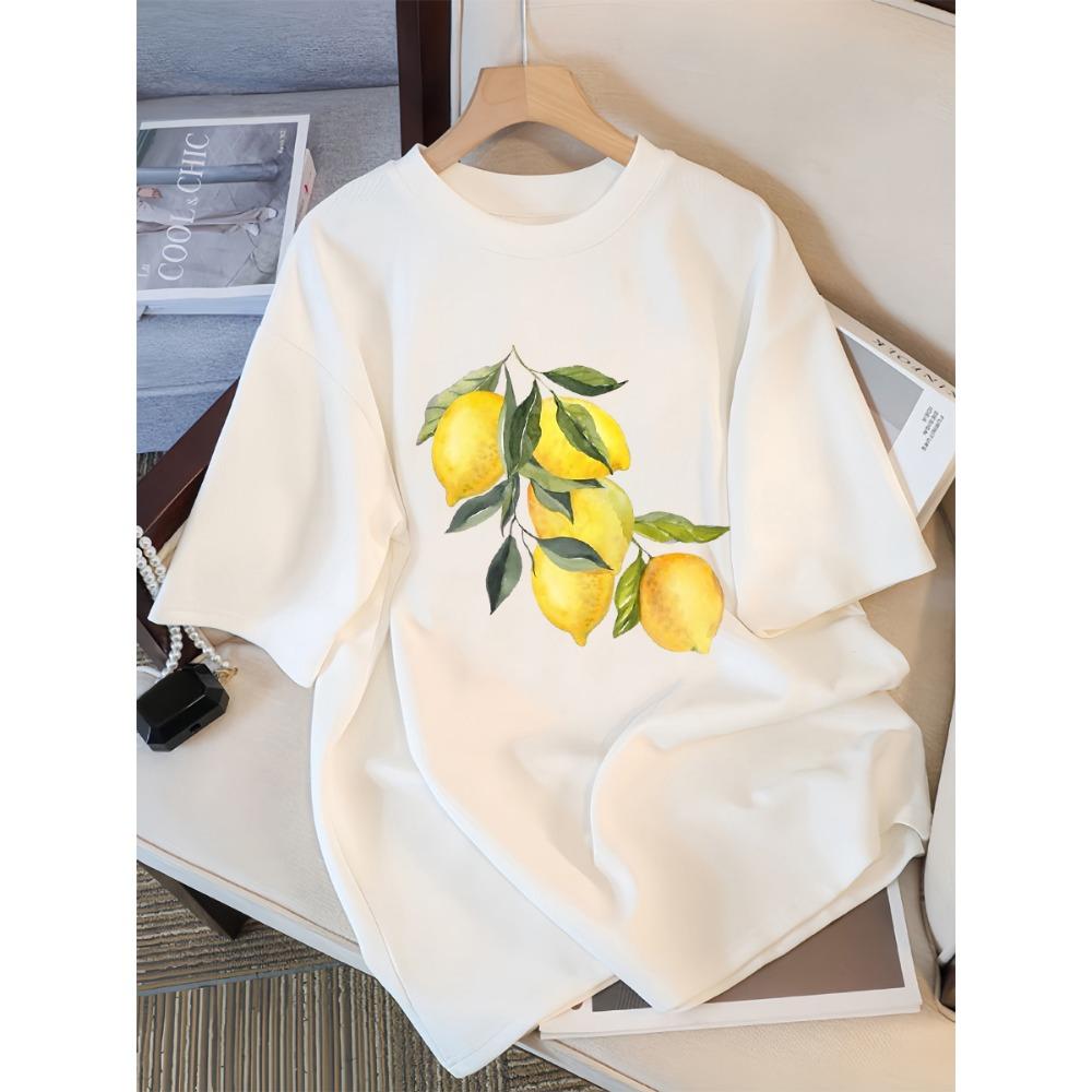 

Creative Lemon Pattern T-Shirts Female Casual Soft Tops Fashion Cool Tee Clothing Cotton Street Short Sleeve For Women S