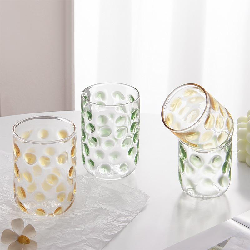 BRColored Polka Dot Glass Cup Breakfast Milk Mug Transparent Wine Glasses Shot Glasses Mugs Coffee Cups Juice MugsEY